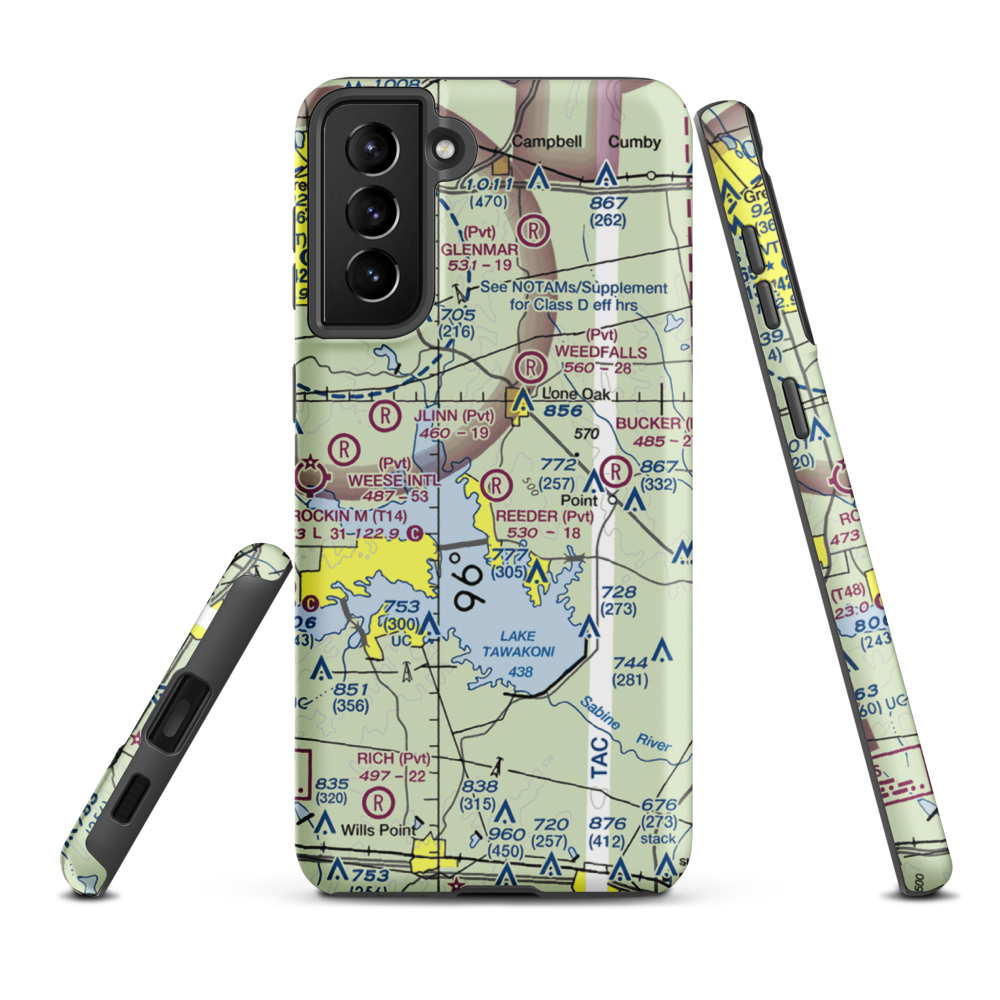 Reeder Airport (9XS7) VFR Sectional Samsung Phone Case Samsung Galaxy S21 FE model shown