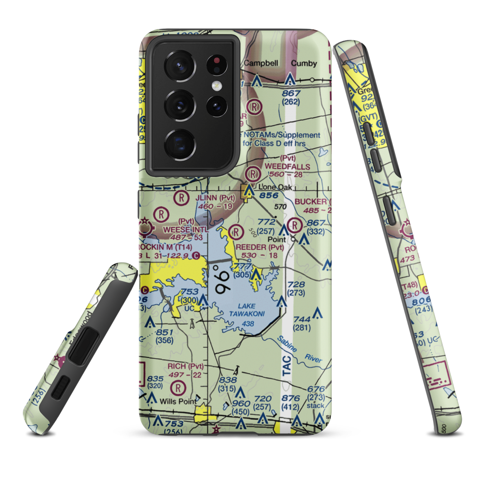 Reeder Airport (9XS7) VFR Sectional Samsung Phone Case Samsung Galaxy S21 Plus model shown
