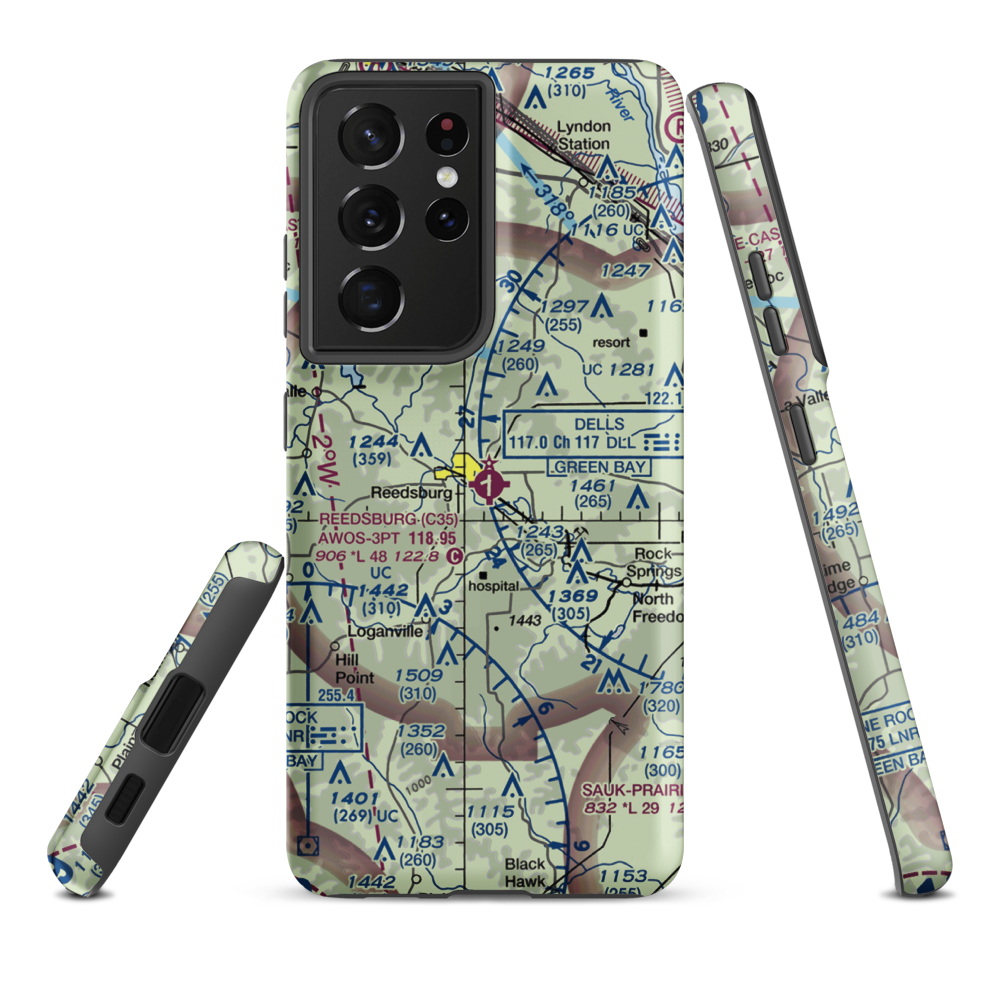 Reedsburg Municipal Airport (C35) VFR Sectional Samsung Phone Case Samsung Galaxy S21 Plus model shown