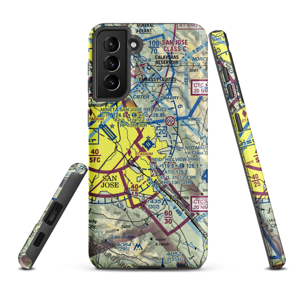 Reid-Hillview Airport of Santa Clara County (RHV) VFR Sectional Samsung Phone Case Samsung Galaxy S21 Plus model shown