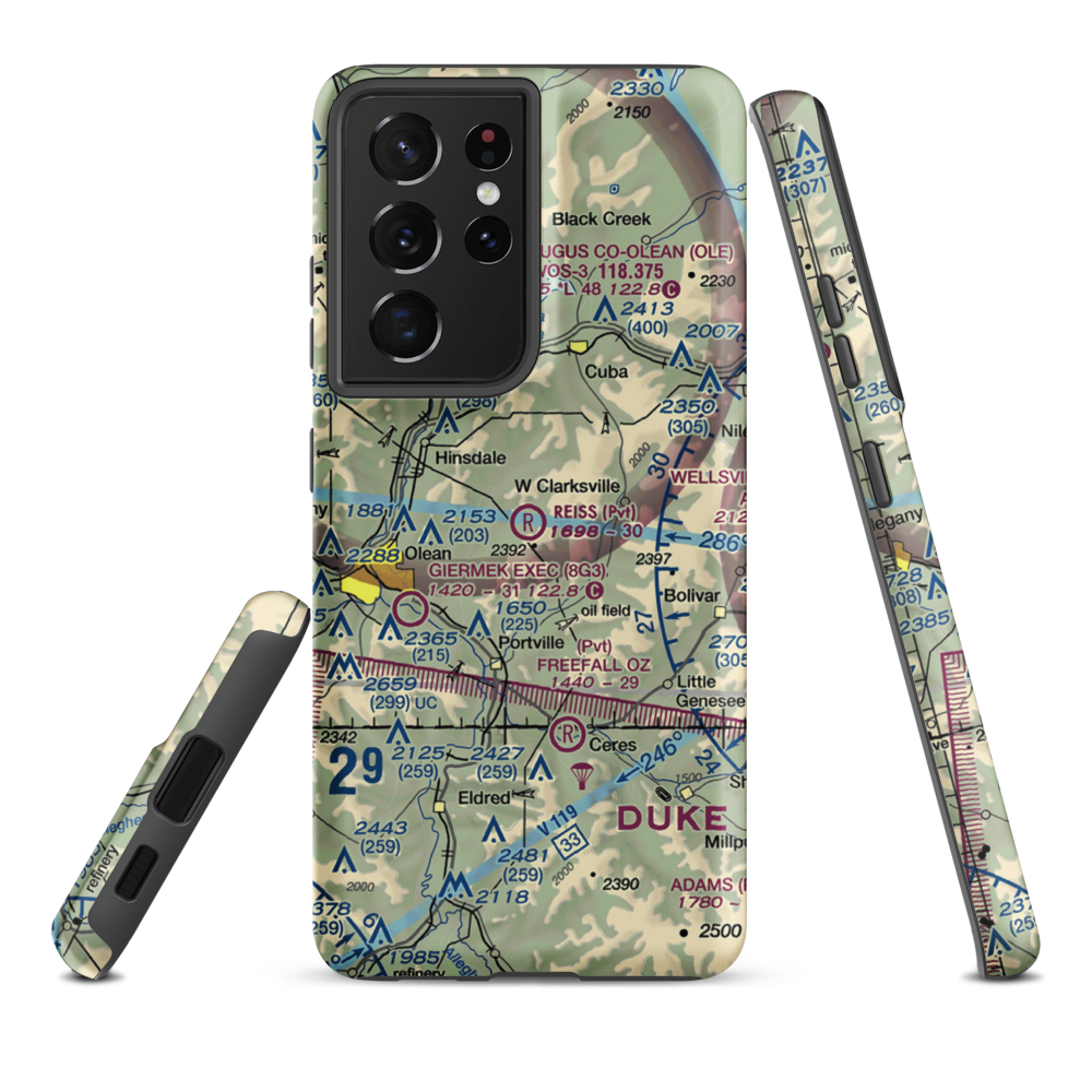 Reiss Game Farm Airport (75NY) VFR Sectional Samsung Phone Case Samsung Galaxy S21 Ultra model shown