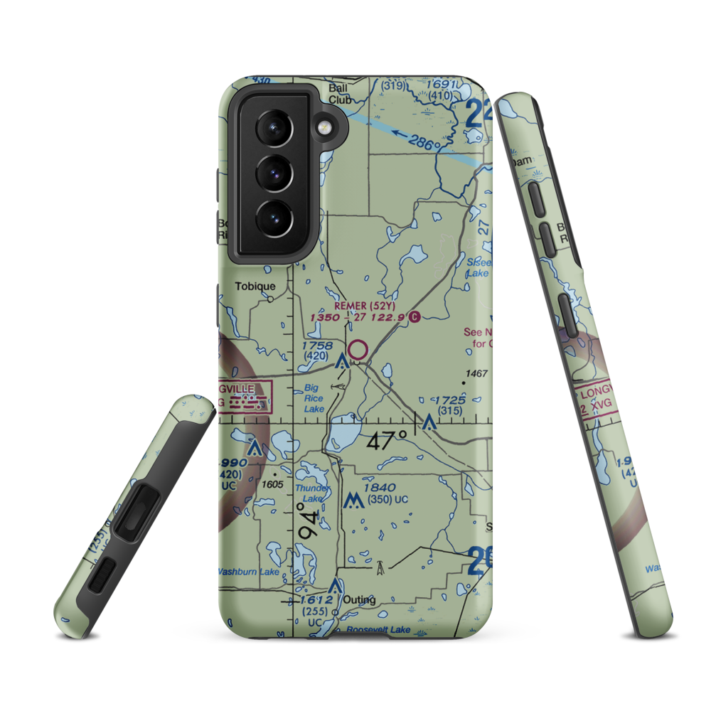 Remer Municipal Airport (52Y) VFR Sectional Samsung Phone Case Samsung Galaxy S21 FE model shown
