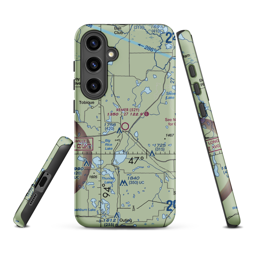 Remer Municipal Airport (52Y) VFR Sectional Samsung Phone Case Samsung Galaxy S24 Plus model shown