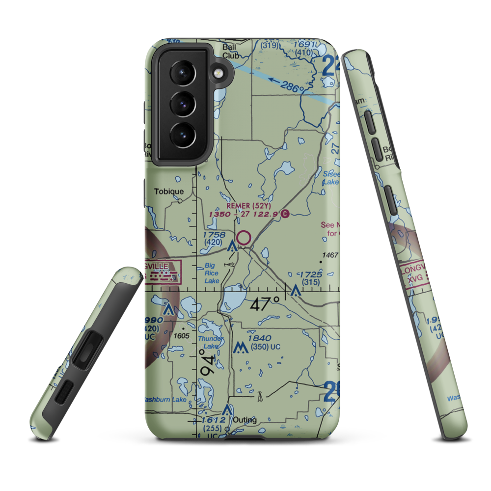 Remer Municipal Airport (52Y) VFR Sectional Samsung Phone Case Samsung Galaxy S21 Plus model shown