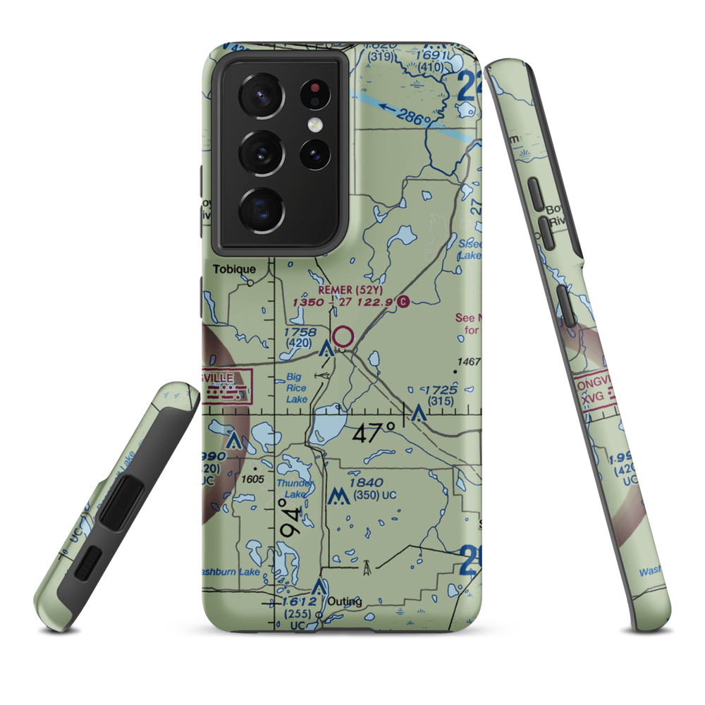 Remer Municipal Airport (52Y) VFR Sectional Samsung Phone Case Samsung Galaxy S21 Plus model shown