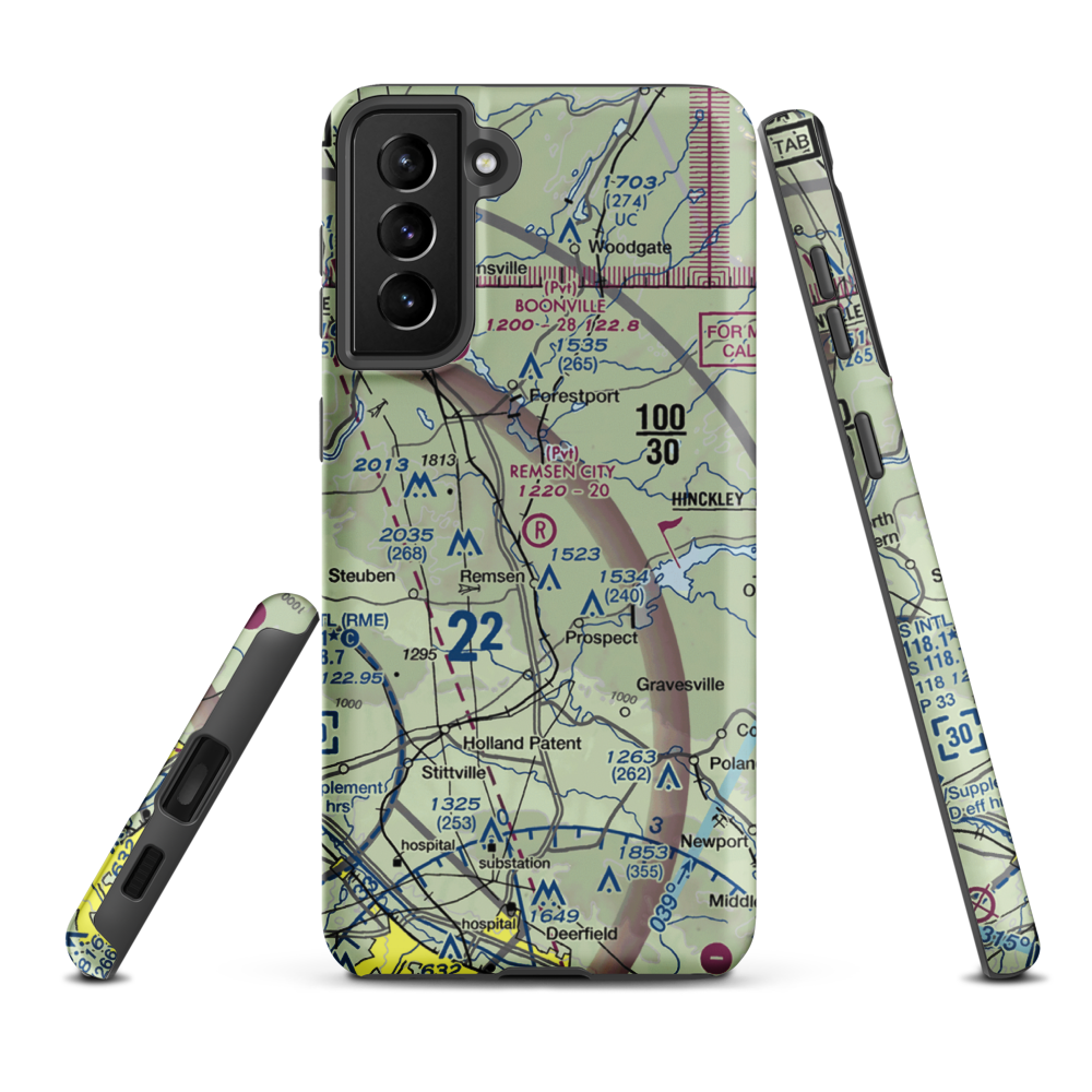 Remsen City Airport (NY57) VFR Sectional Samsung Phone Case Samsung Galaxy S21 Plus model shown