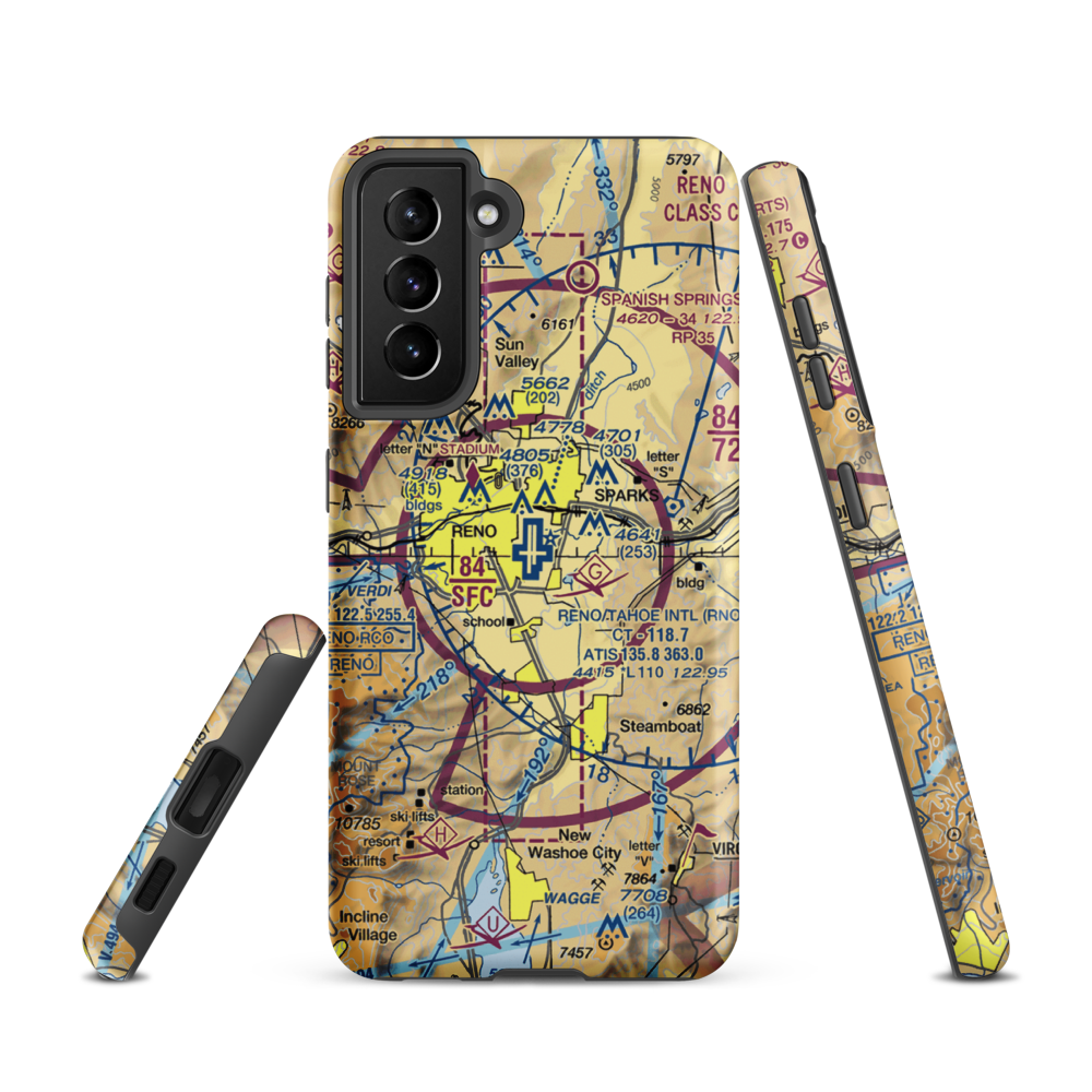 Reno Tahoe International Airport (RNO) VFR Sectional Samsung Phone Case Samsung Galaxy S21 model shown