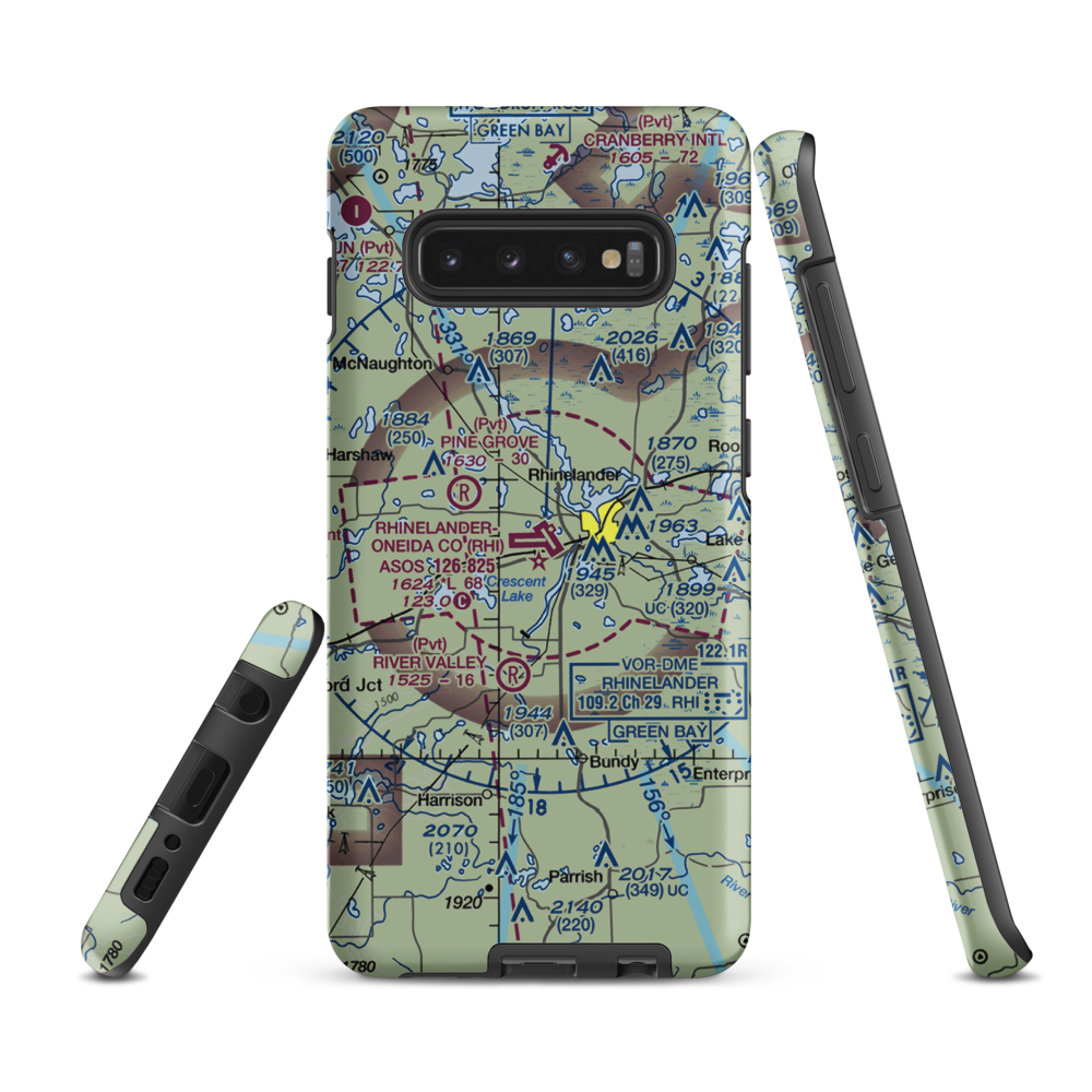 Rhinelander Oneida County Airport (RHI) VFR Sectional Samsung Phone Case Samsung Galaxy S10 Plus model shown