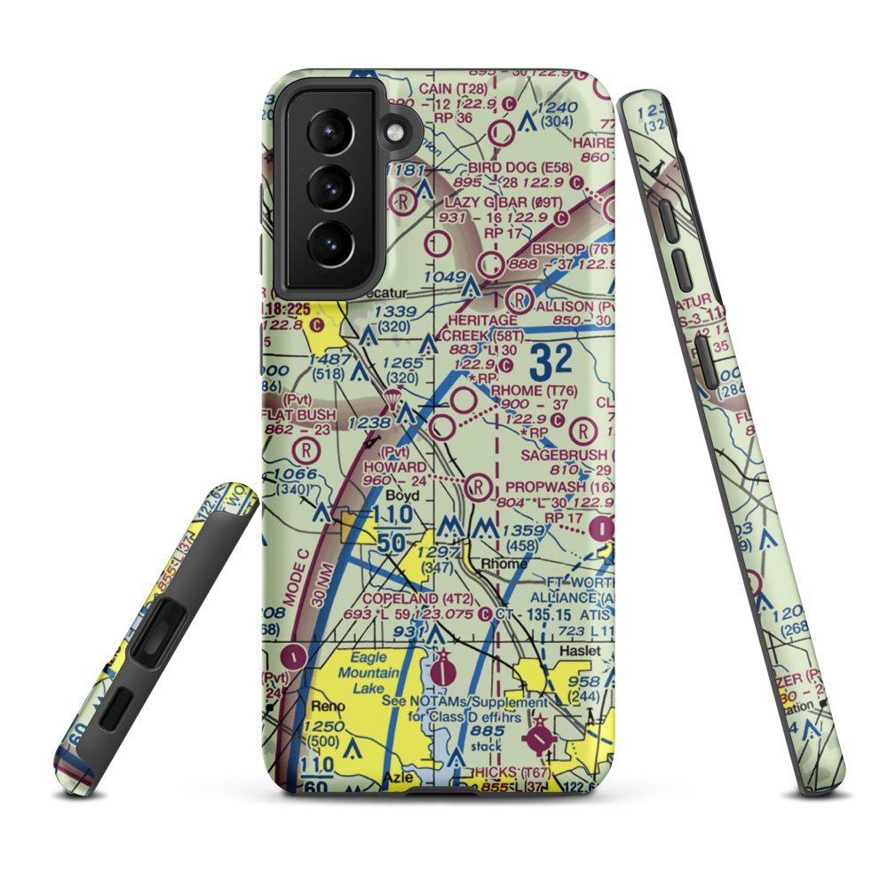 Rhome Meadows Airport (T76) VFR Sectional Samsung Phone Case Samsung Galaxy S21 Plus model shown