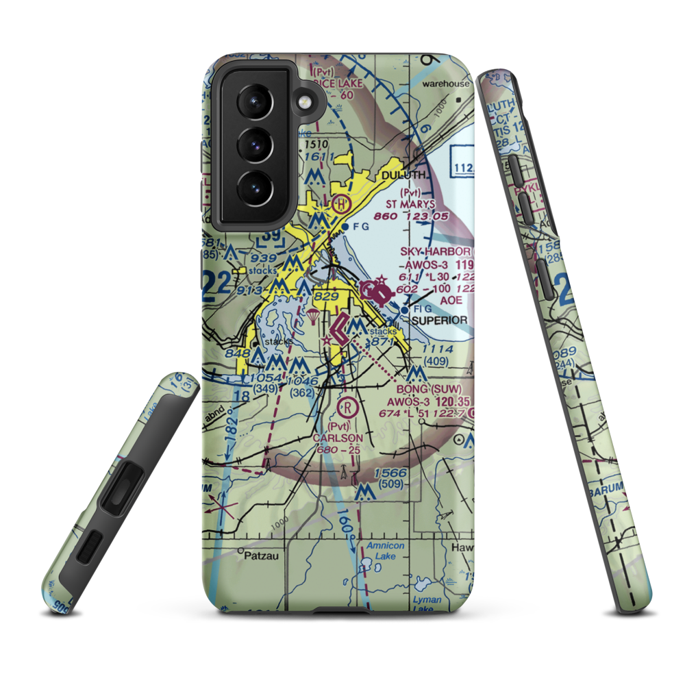 Richard I Bong Airport (SUW) VFR Sectional Samsung Phone Case Samsung Galaxy S21 Plus model shown