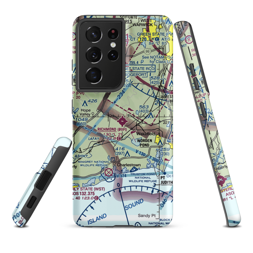 Richmond Airport (08R) VFR Sectional Samsung Phone Case Samsung Galaxy S21 Plus model shown