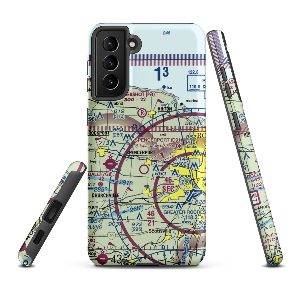 Ridge Road West Airport (7NK4) VFR Sectional Samsung Phone Case Samsung Galaxy S21 FE model shown