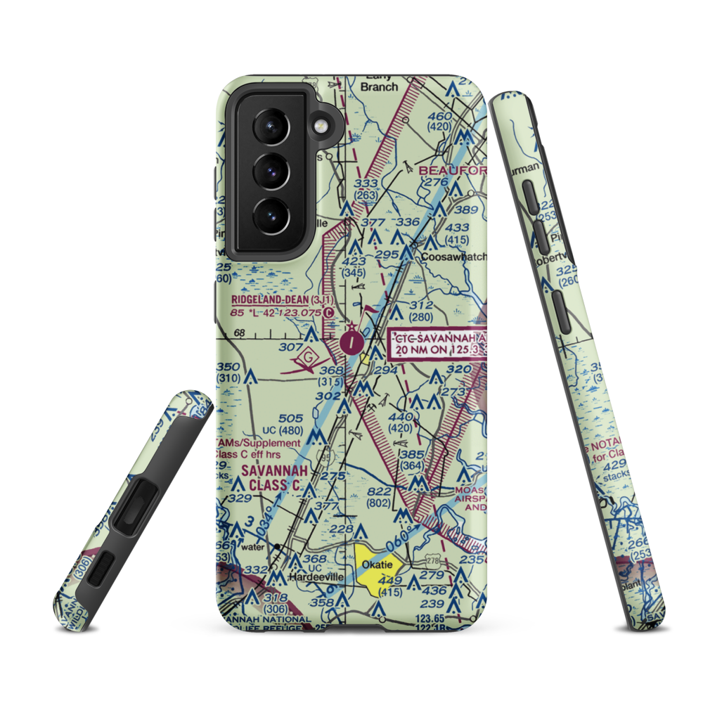 Ridgeland-Claude Dean Airport (3J1) VFR Sectional Samsung Phone Case Samsung Galaxy S21 FE model shown
