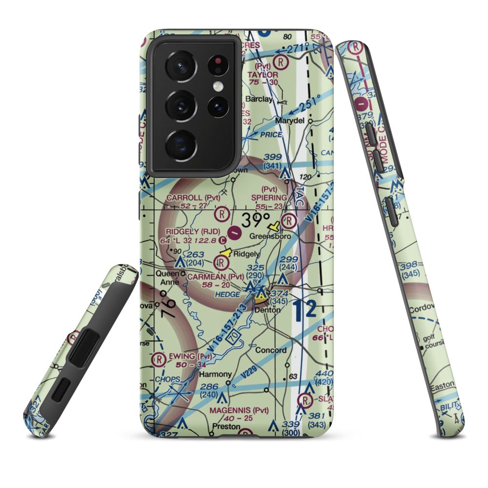 Ridgely Airpark (RJD) VFR Sectional Samsung Phone Case Samsung Galaxy S21 Plus model shown