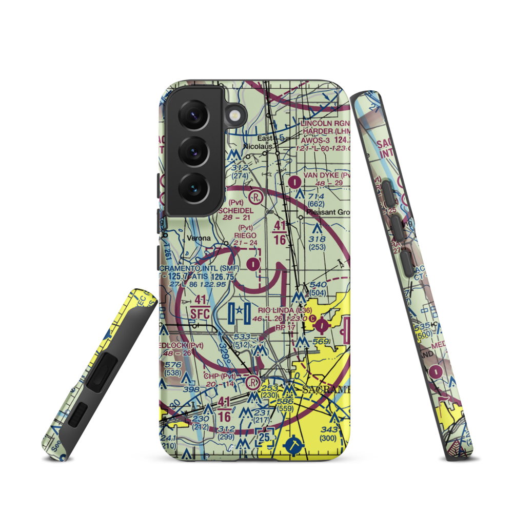 Riego Flight Strip (38CL) VFR Sectional Samsung Phone Case Samsung Galaxy S22 model shown