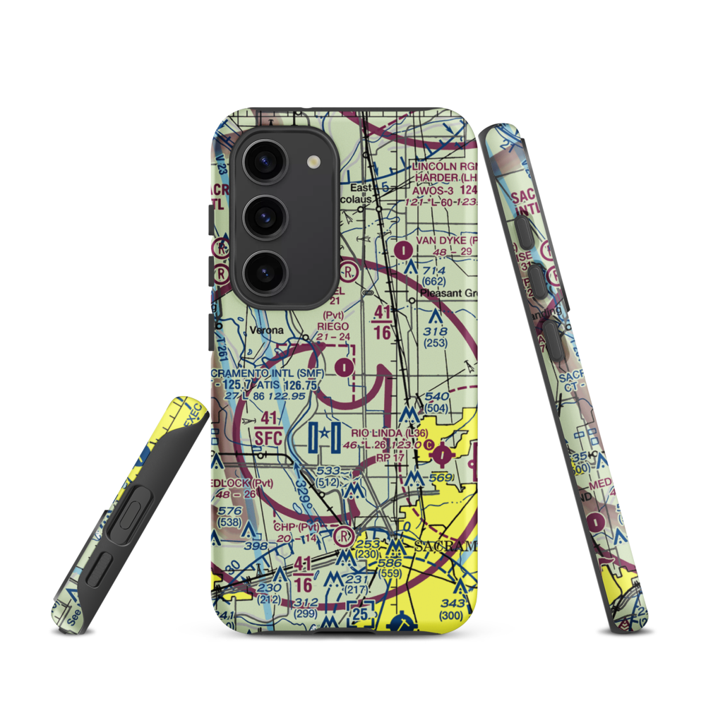 Riego Flight Strip (38CL) VFR Sectional Samsung Phone Case Samsung Galaxy S23 model shown