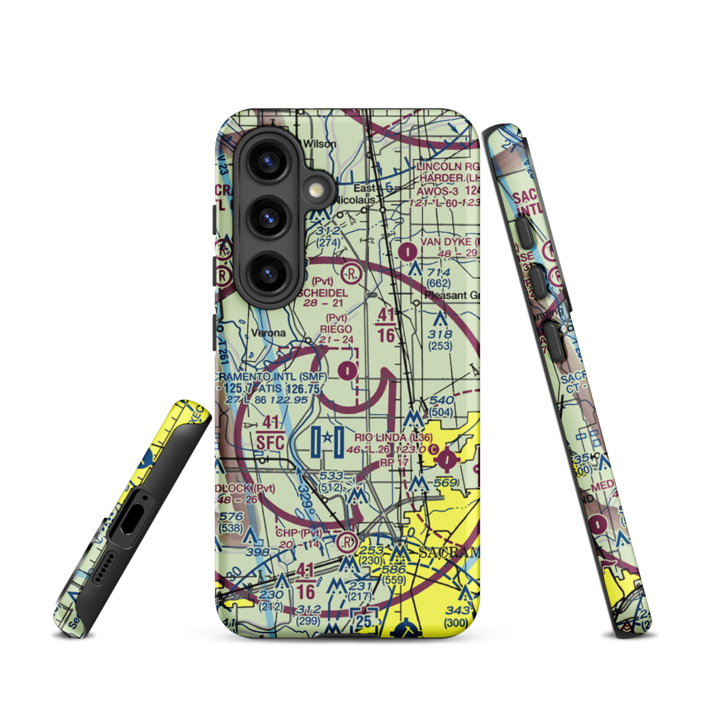 Riego Flight Strip (38CL) VFR Sectional Samsung Phone Case Samsung Galaxy S24 model shown