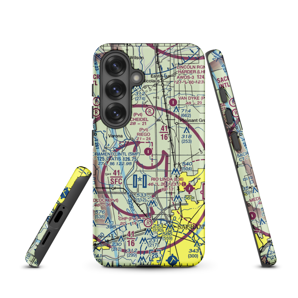 Riego Flight Strip (38CL) VFR Sectional Samsung Phone Case Samsung Galaxy S25 model shown