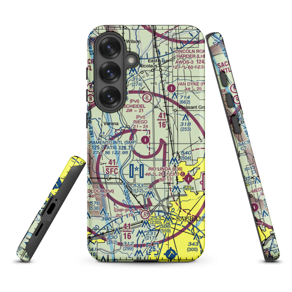 Riego Flight Strip (38CL) VFR Sectional Samsung Phone Case Samsung Galaxy S25 Plus model shown