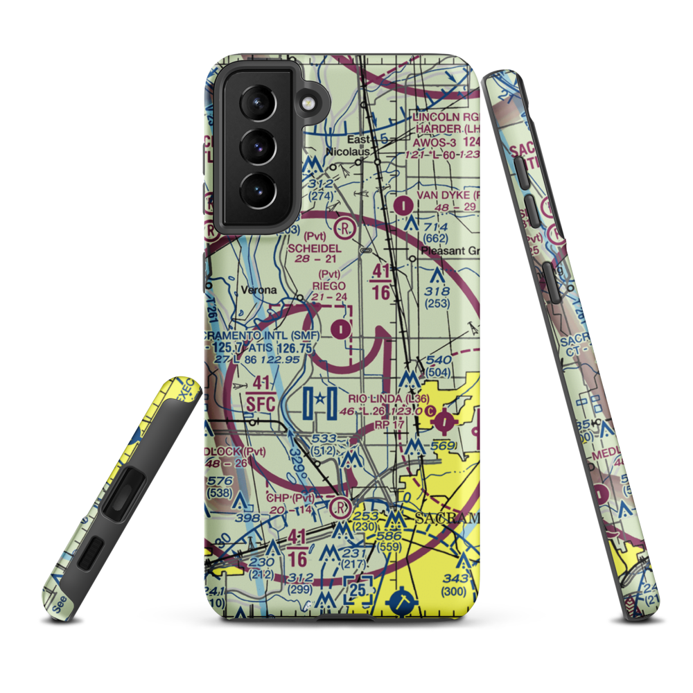 Riego Flight Strip (38CL) VFR Sectional Samsung Phone Case Samsung Galaxy S21 FE model shown