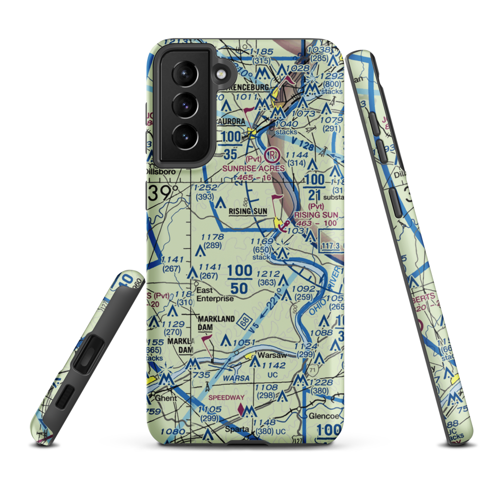 Rising Sun Airport (31II) VFR Sectional Samsung Phone Case Samsung Galaxy S21 Plus model shown