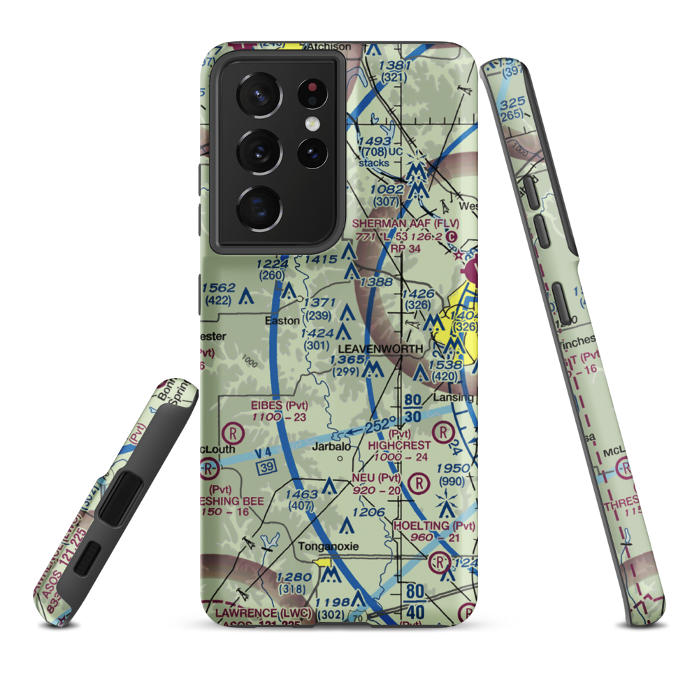 Risky Airport (1KS2) VFR Sectional Samsung Phone Case Samsung Galaxy S21 Plus model shown