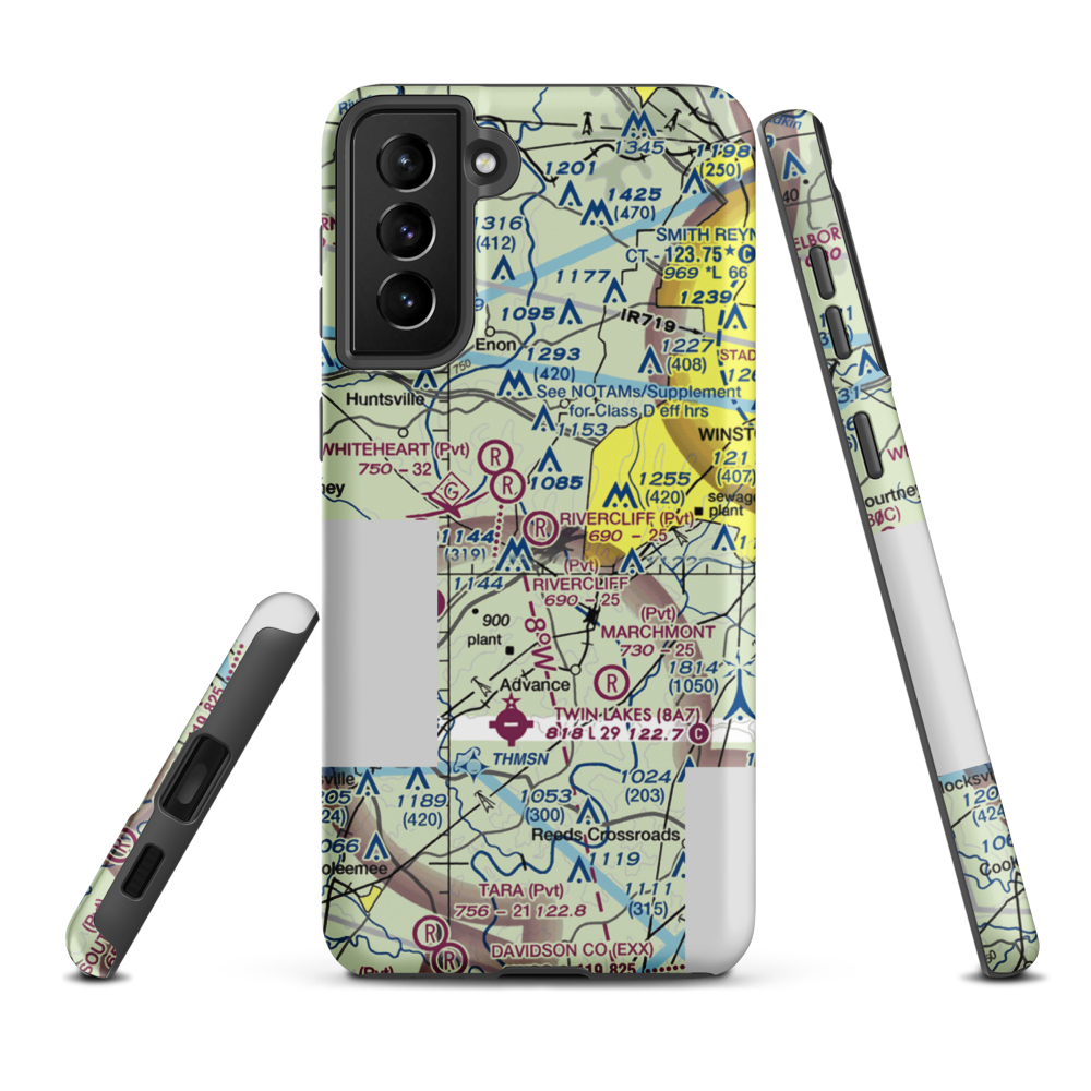 Rivercliff Airport (NC32) VFR Sectional Samsung Phone Case Samsung Galaxy S21 Plus model shown