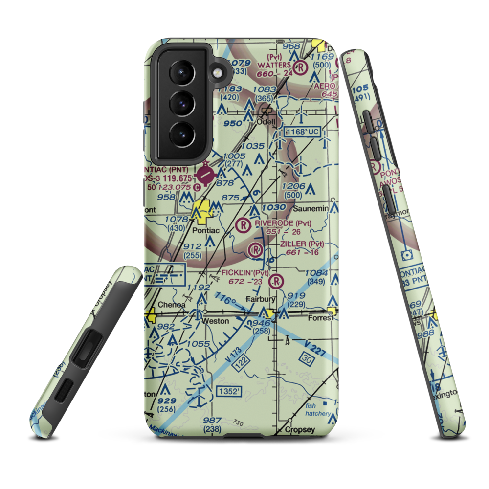 Riverode Farms Airport (71LL) VFR Sectional Samsung Phone Case Samsung Galaxy S21 Plus model shown