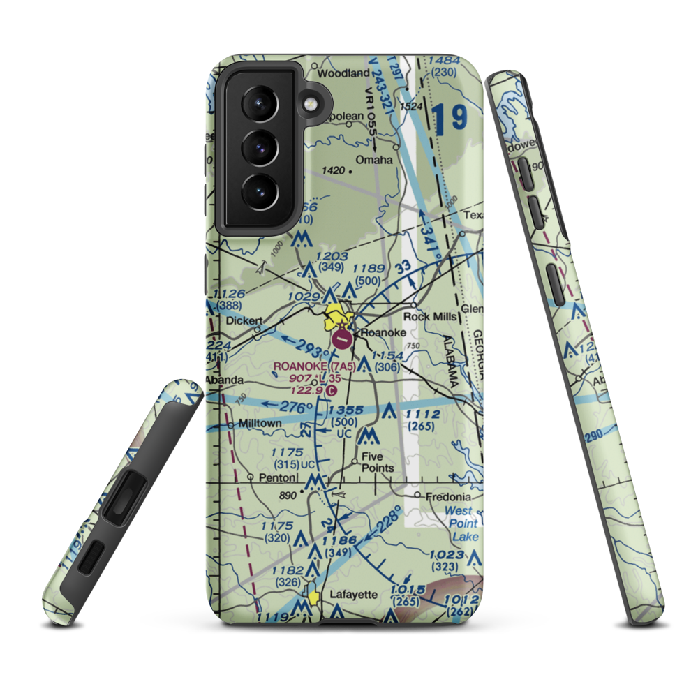 Roanoke Municipal Airport (7A5) VFR Sectional Samsung Phone Case Samsung Galaxy S21 Plus model shown