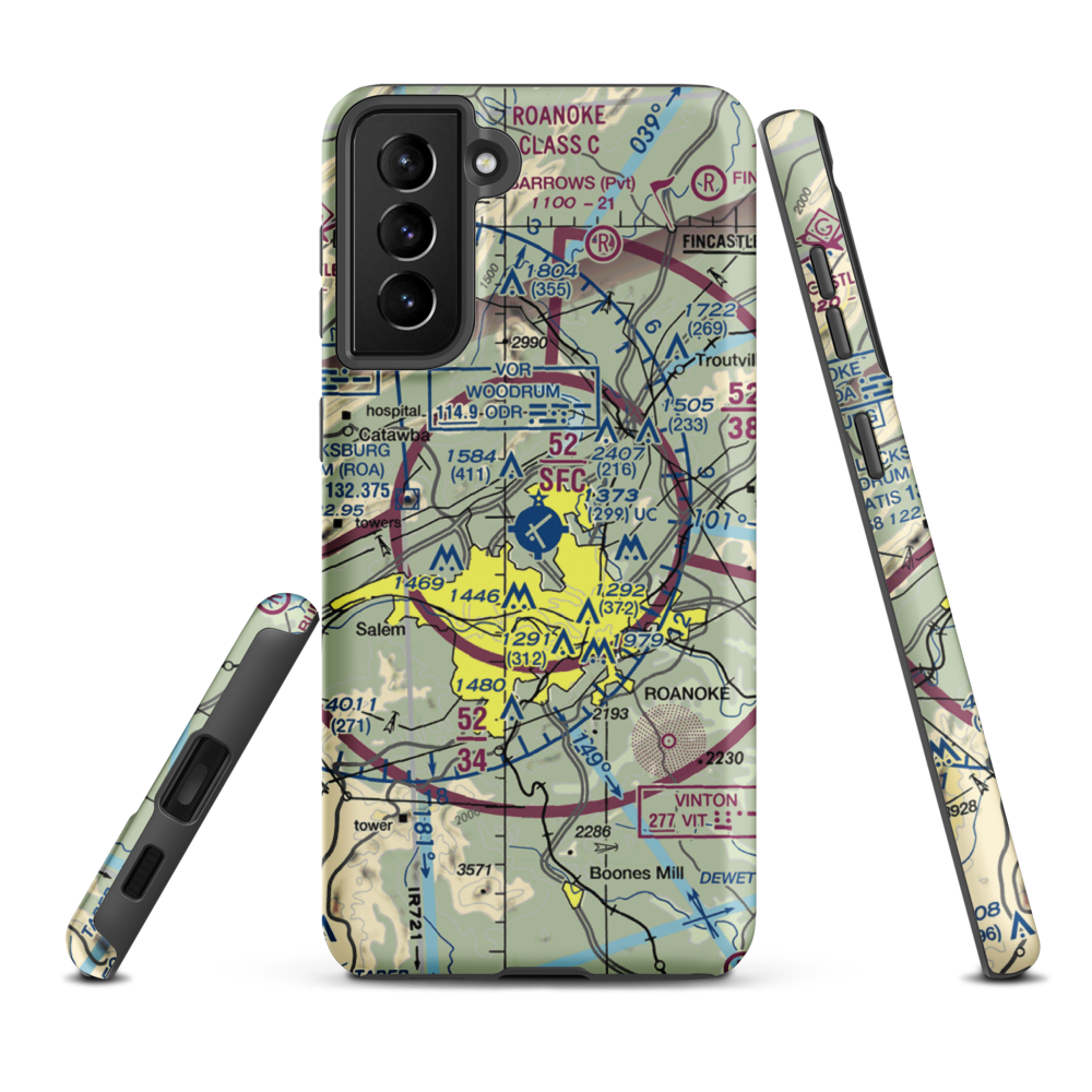 Roanoke–Blacksburg Regional Airport (ROA) VFR Sectional Samsung Phone Case Samsung Galaxy S21 Plus model shown