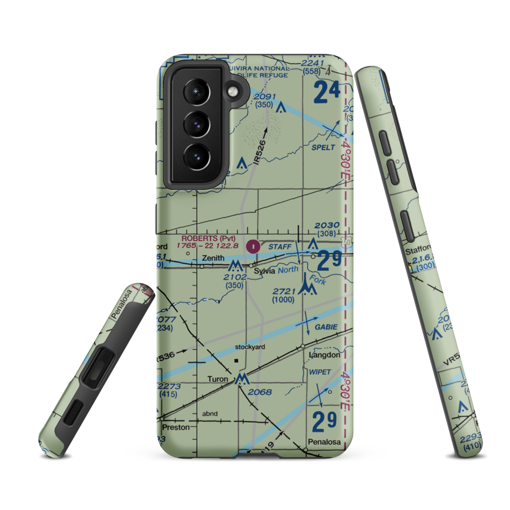 Roberts Air Field (SN95) VFR Sectional Samsung Phone Case Samsung Galaxy S21 FE model shown