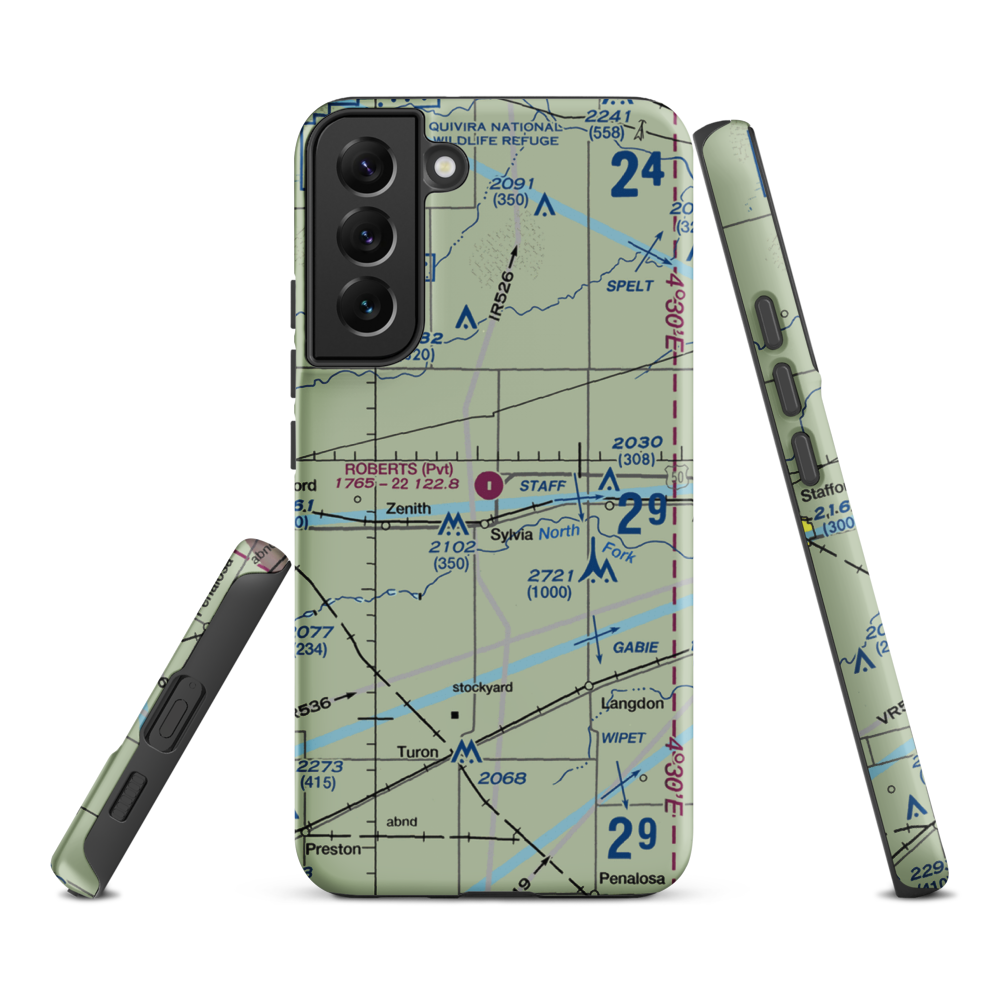 Roberts Air Field (SN95) VFR Sectional Samsung Phone Case Samsung Galaxy S22 Plus model shown