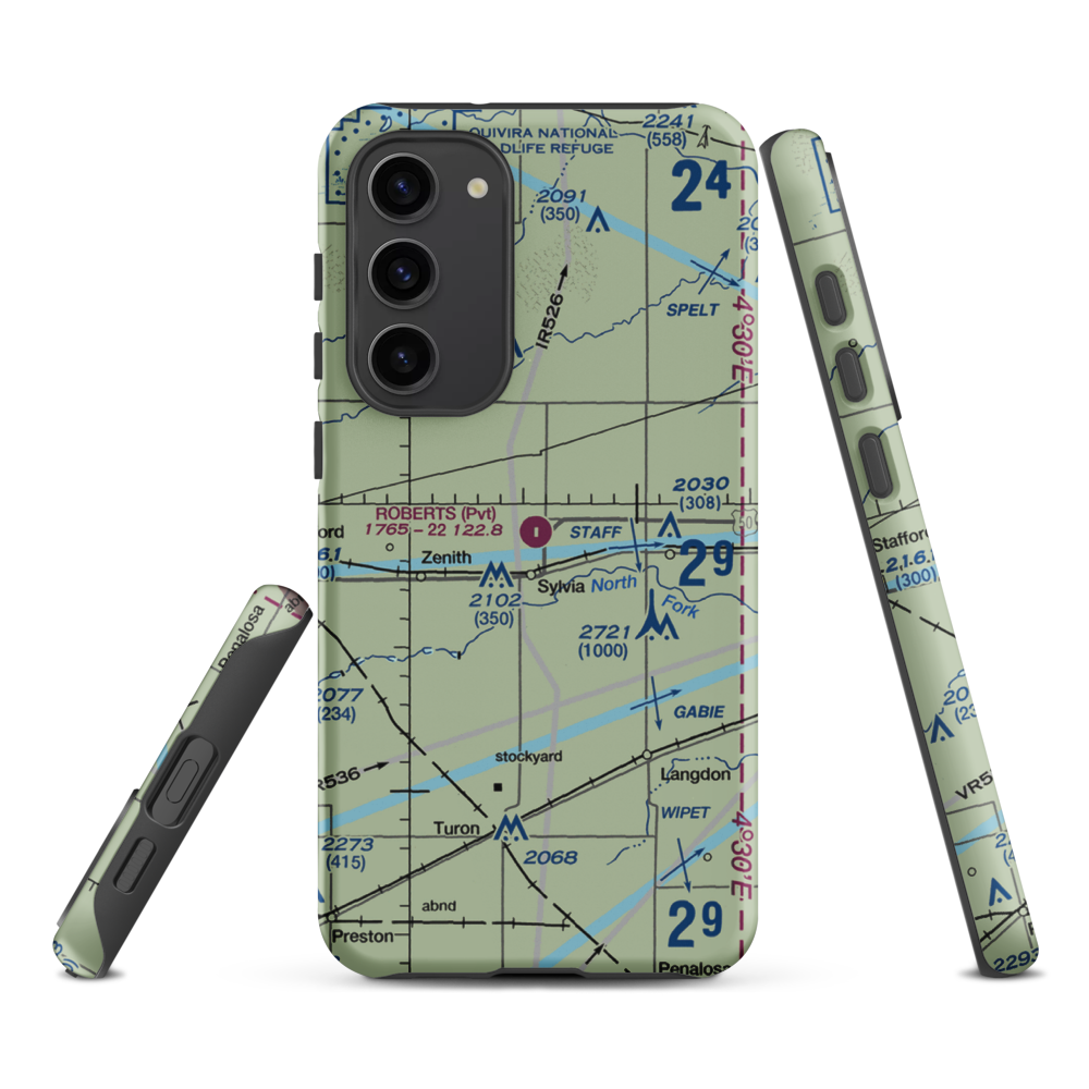 Roberts Air Field (SN95) VFR Sectional Samsung Phone Case Samsung Galaxy S23 Plus model shown