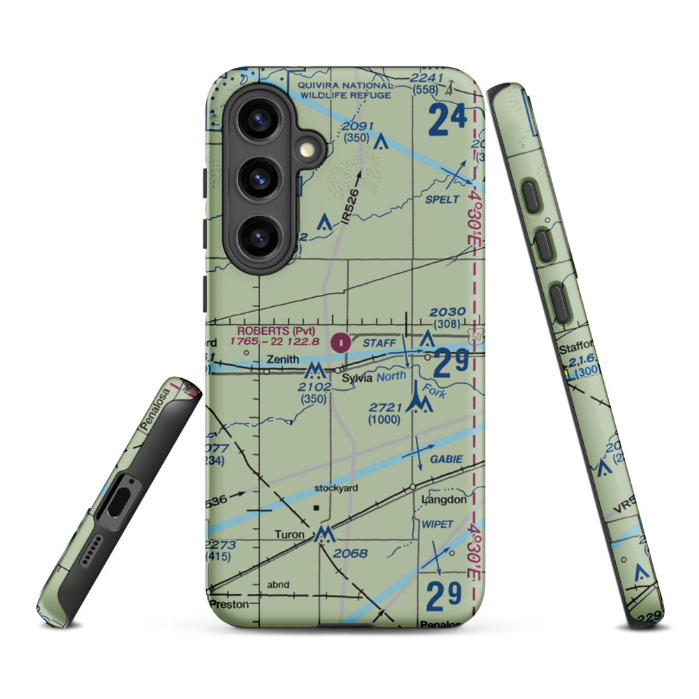 Roberts Air Field (SN95) VFR Sectional Samsung Phone Case Samsung Galaxy S24 Plus model shown