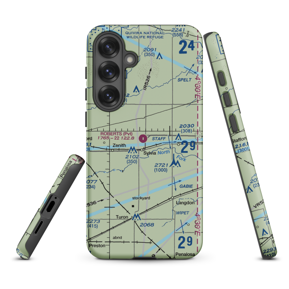 Roberts Air Field (SN95) VFR Sectional Samsung Phone Case Samsung Galaxy S25 Plus model shown