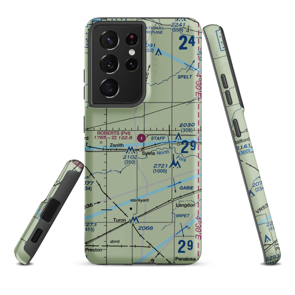 Roberts Air Field (SN95) VFR Sectional Samsung Phone Case Samsung Galaxy S21 Plus model shown