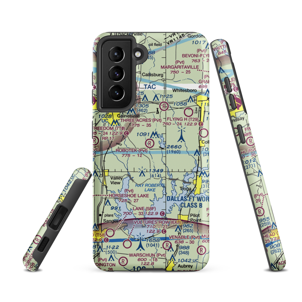 Robotek Airport (TX81) VFR Sectional Samsung Phone Case Samsung Galaxy S21 FE model shown
