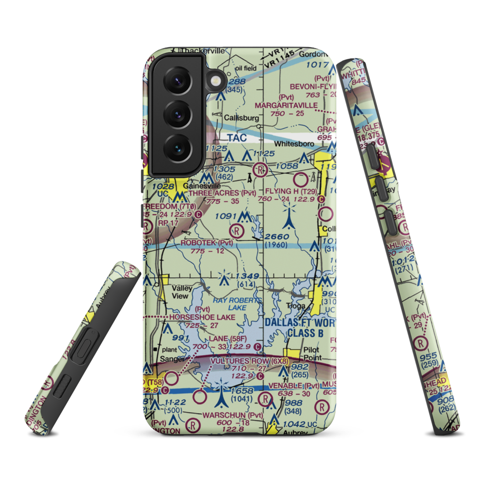 Robotek Airport (TX81) VFR Sectional Samsung Phone Case Samsung Galaxy S22 Plus model shown