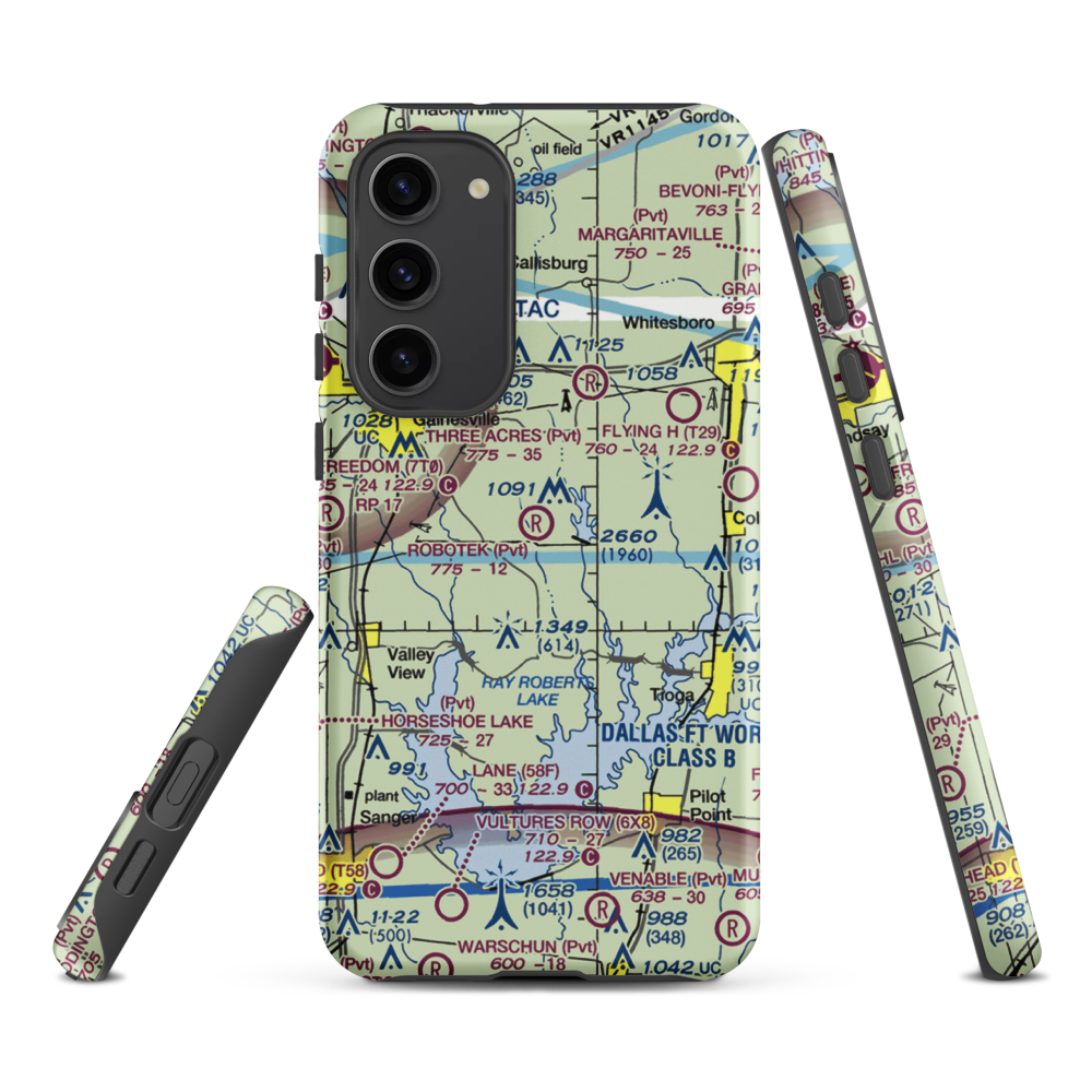 Robotek Airport (TX81) VFR Sectional Samsung Phone Case Samsung Galaxy S23 Plus model shown