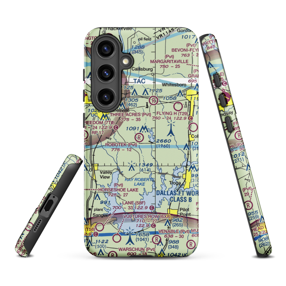 Robotek Airport (TX81) VFR Sectional Samsung Phone Case Samsung Galaxy S24 Plus model shown