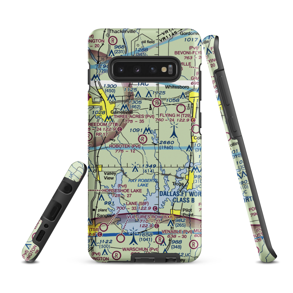 Robotek Airport (TX81) VFR Sectional Samsung Phone Case Samsung Galaxy S10 Plus model shown