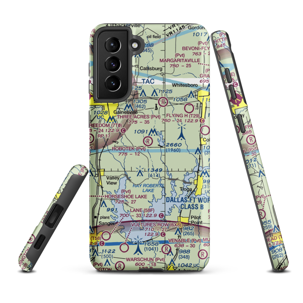 Robotek Airport (TX81) VFR Sectional Samsung Phone Case Samsung Galaxy S21 Plus model shown