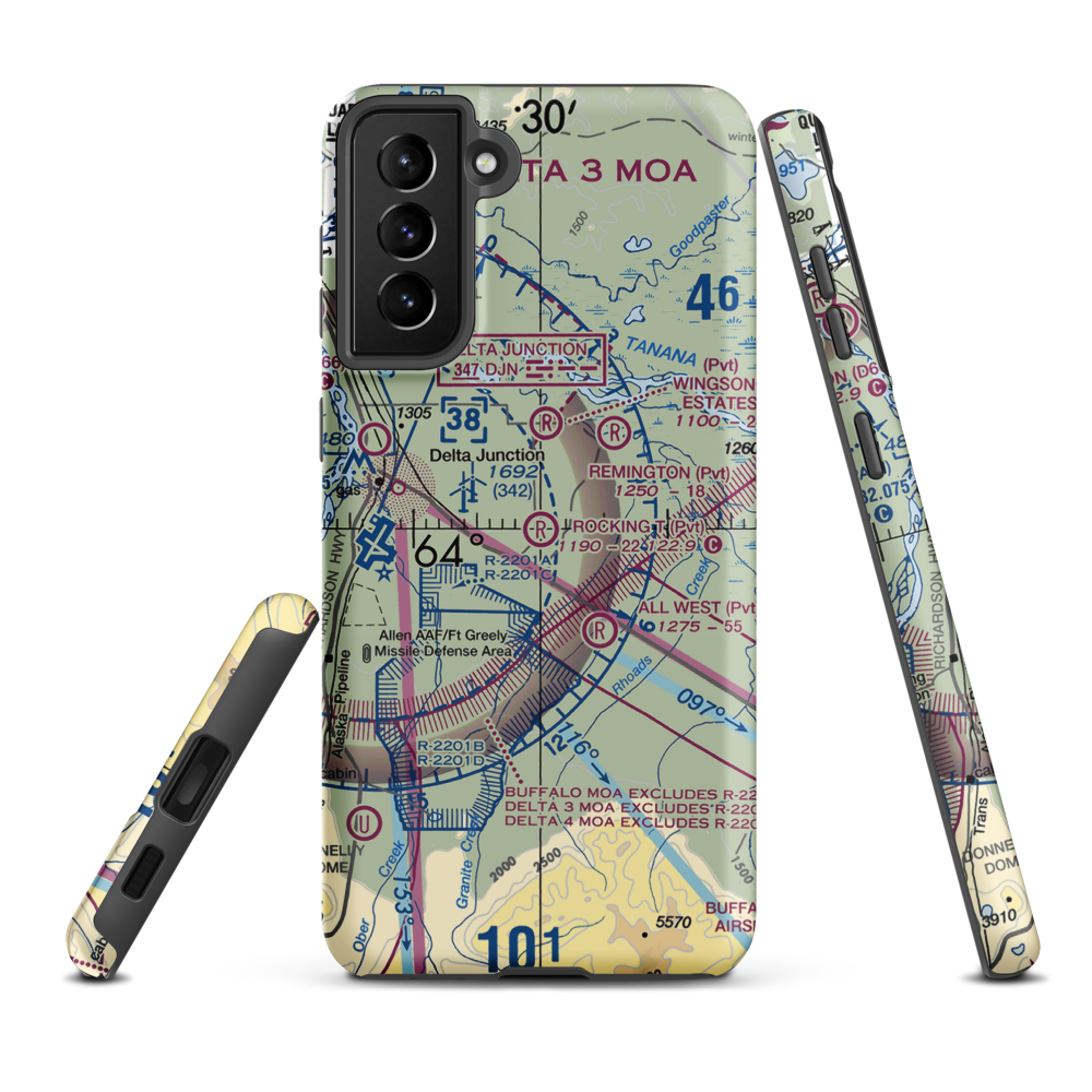 Rocking T. Ranch Airport (11AK) VFR Sectional Samsung Phone Case Samsung Galaxy S21 Plus model shown