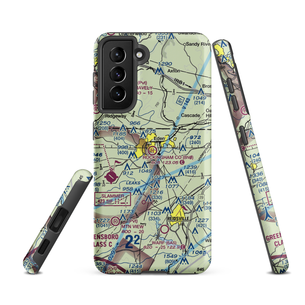 Rockingham County Heliport (8N0) VFR Sectional Samsung Phone Case Samsung Galaxy S21 FE model shown