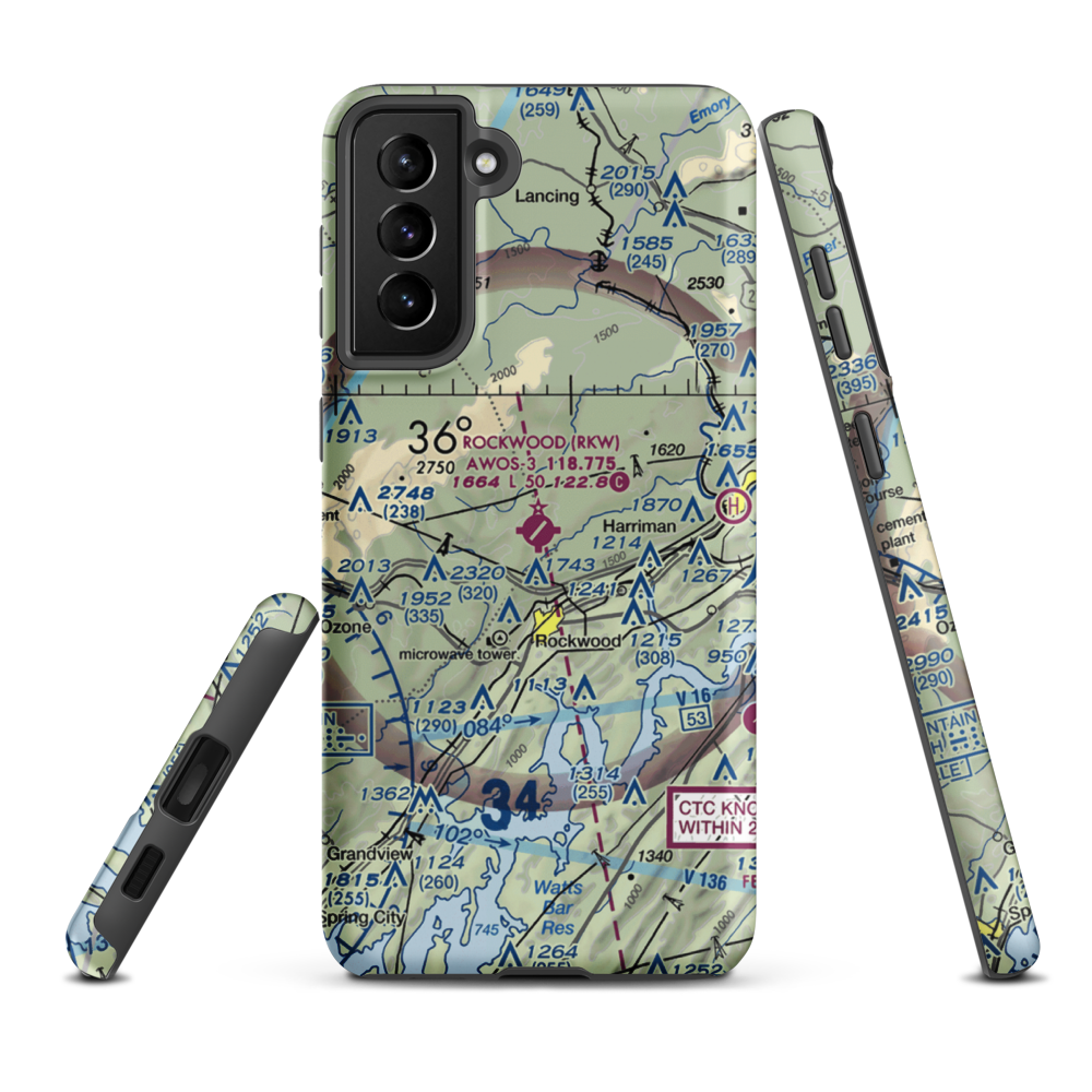 Rockwood Municipal Airport (RKW) VFR Sectional Samsung Phone Case Samsung Galaxy S21 Plus model shown