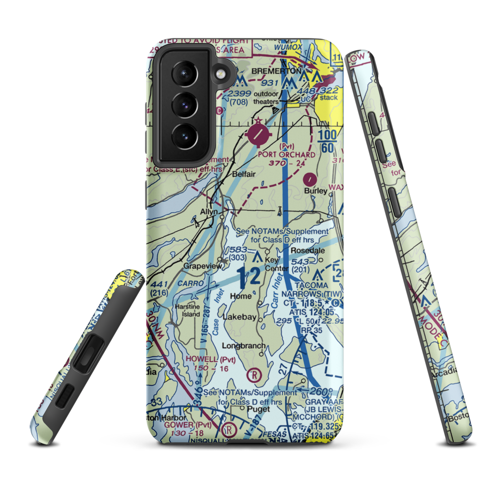 Rocky Bay Airport (WT77) VFR Sectional Samsung Phone Case Samsung Galaxy S21 FE model shown