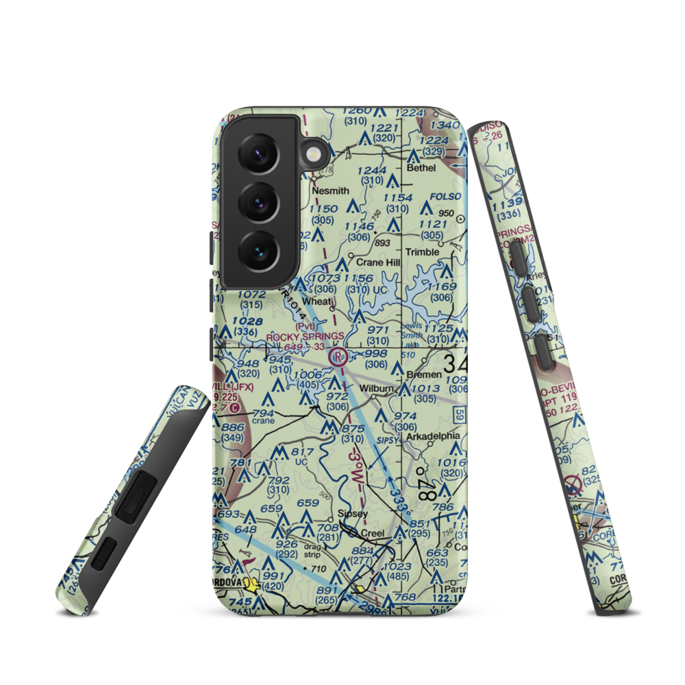 Rocky Springs Airpark (AL30) VFR Sectional Samsung Phone Case Samsung Galaxy S22 model shown