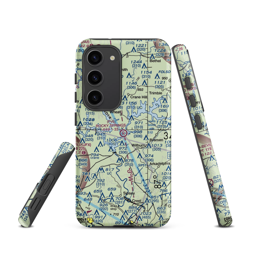 Rocky Springs Airpark (AL30) VFR Sectional Samsung Phone Case Samsung Galaxy S23 model shown