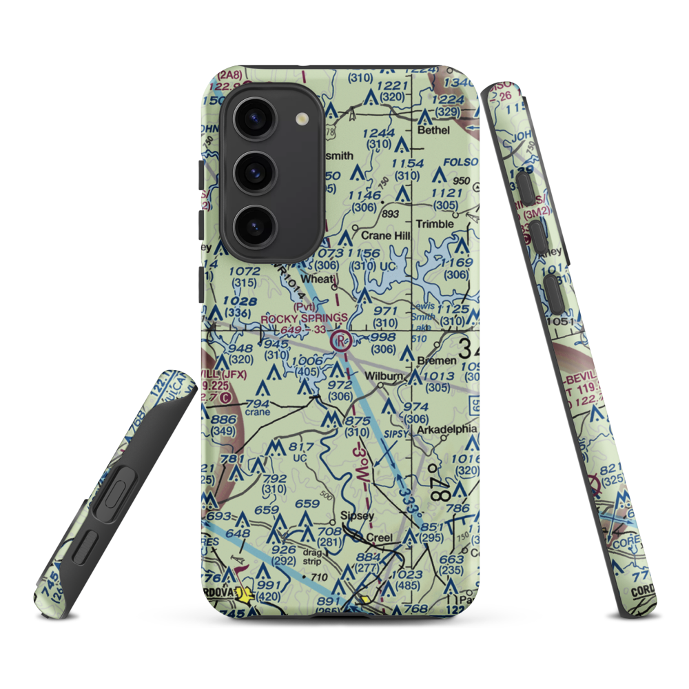 Rocky Springs Airpark (AL30) VFR Sectional Samsung Phone Case Samsung Galaxy S23 Plus model shown