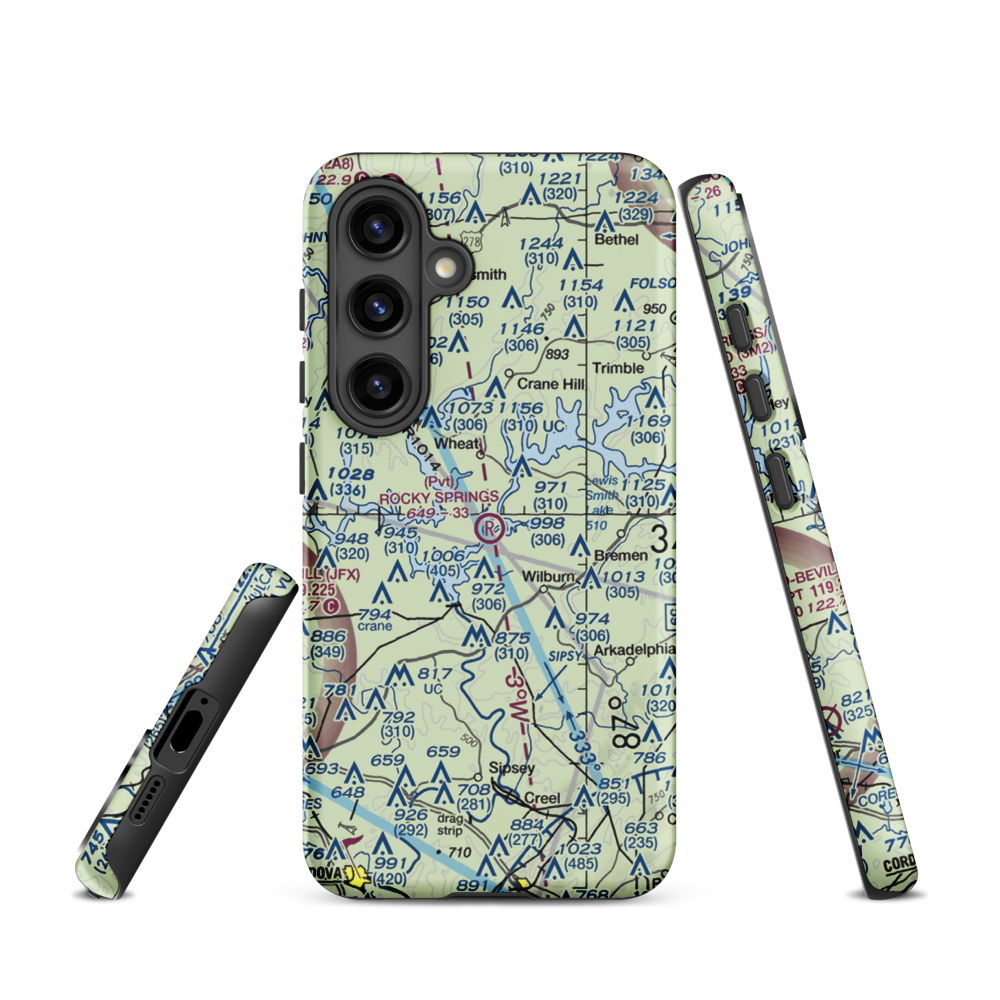 Rocky Springs Airpark (AL30) VFR Sectional Samsung Phone Case Samsung Galaxy S24 model shown
